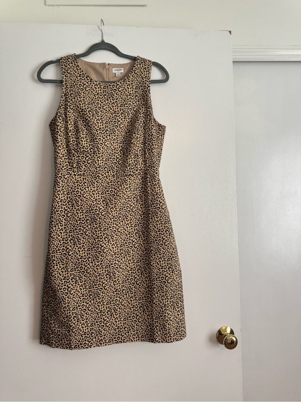 J Crew Cotton Leopard Print Sleeveless Sheath Dress in Tan/Black